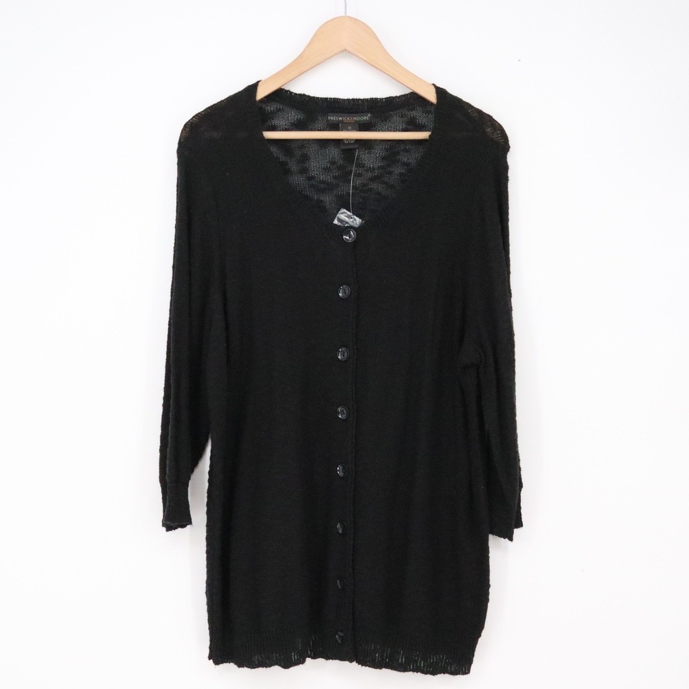Preswick & Moore Cardigan Women 1X Black Button-Down 3/4 Sleeve NEW